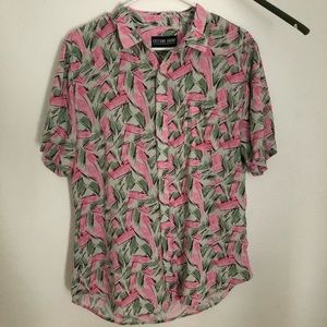 Hopper Stranger Things Pink/Green Button Up-Large